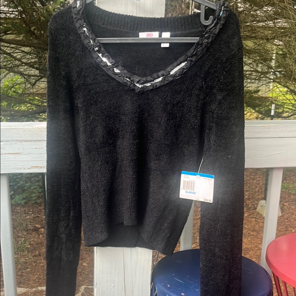 Jennifer Lopez Black Crop V-Neck Sweater NWT